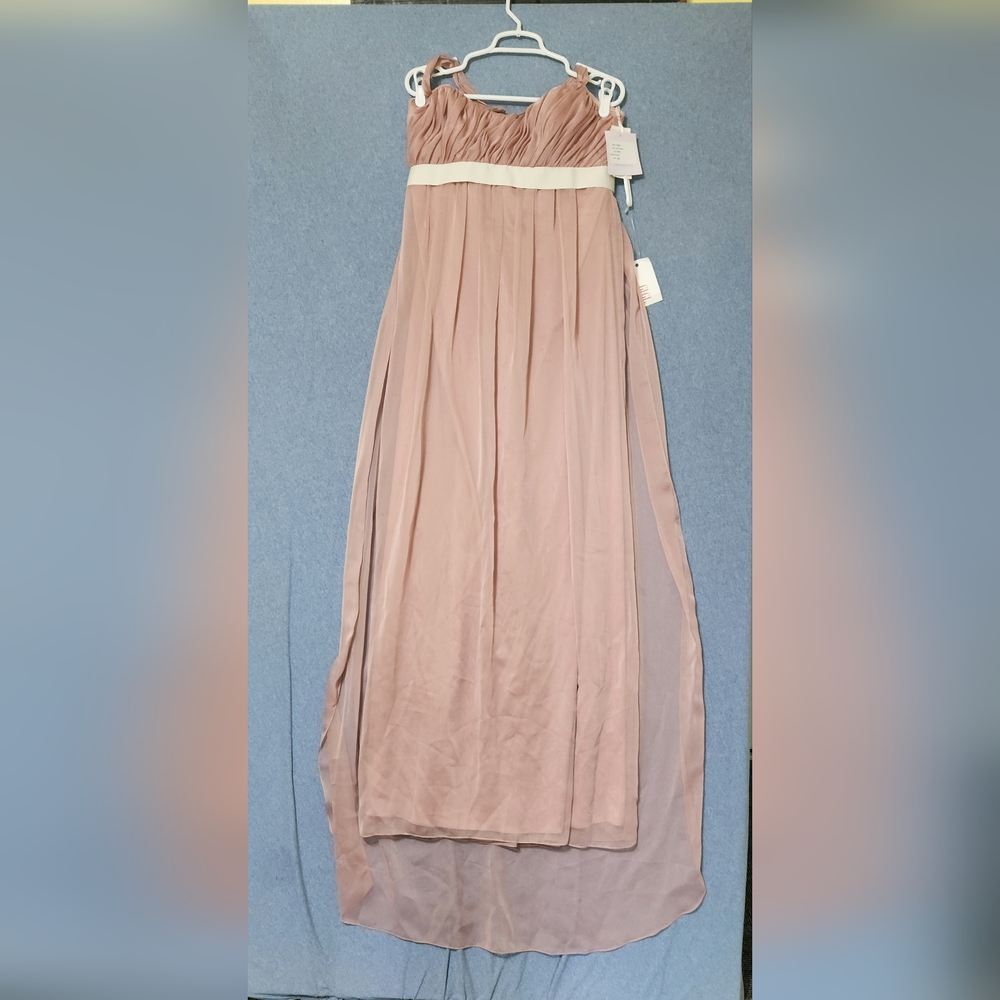 Vera Wang neutral pink bridesmaid formal strapless caped gown. Size 10